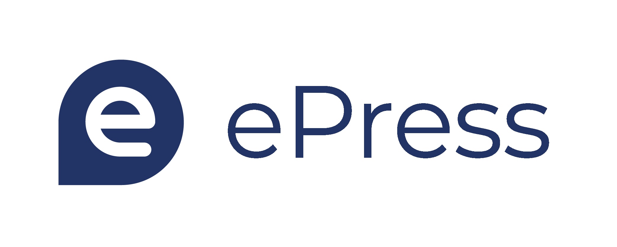 ePressin logo, sininen jossa valkoinen e sisällä
